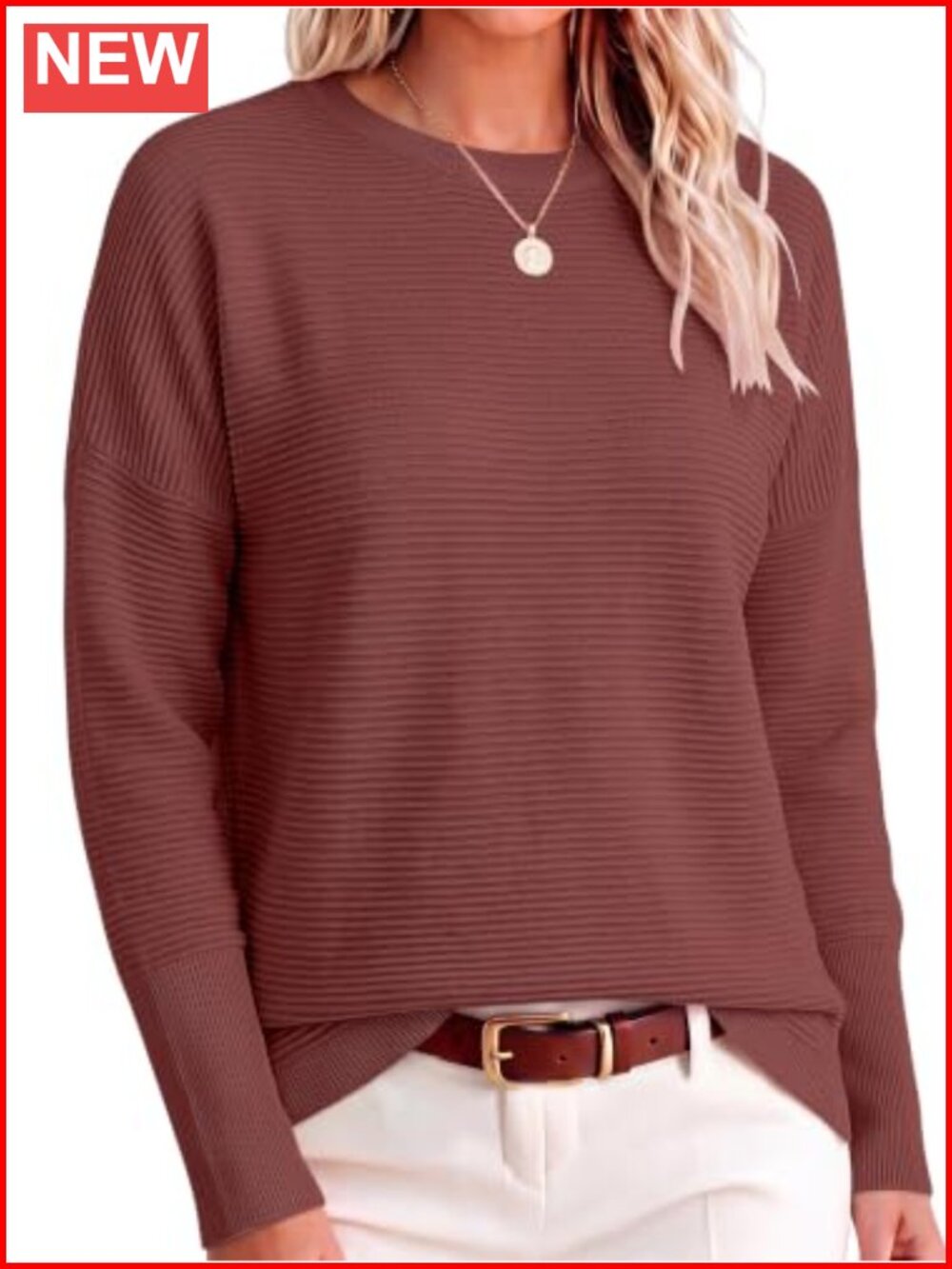 Oversized Batwing Sleeve Ribbed Knit Pullover Sweater Women